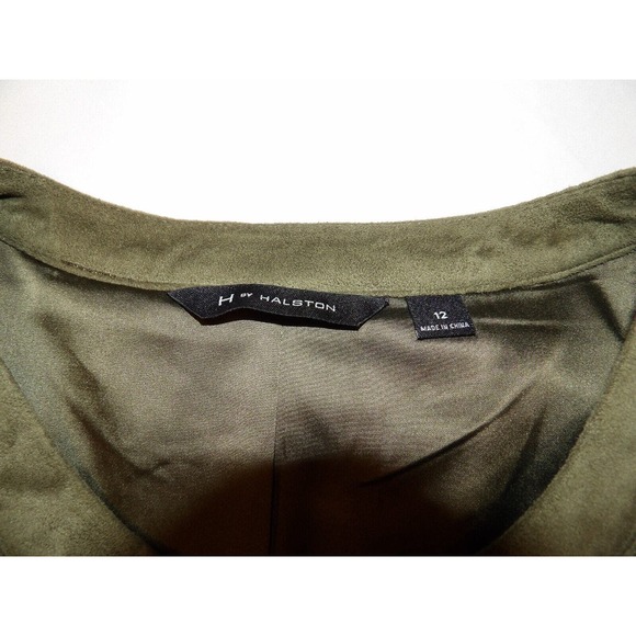 H by Halston Jacket Shacket Womens Green 12 Full Zip Olive Faux Suede - Picture 5 of 15
